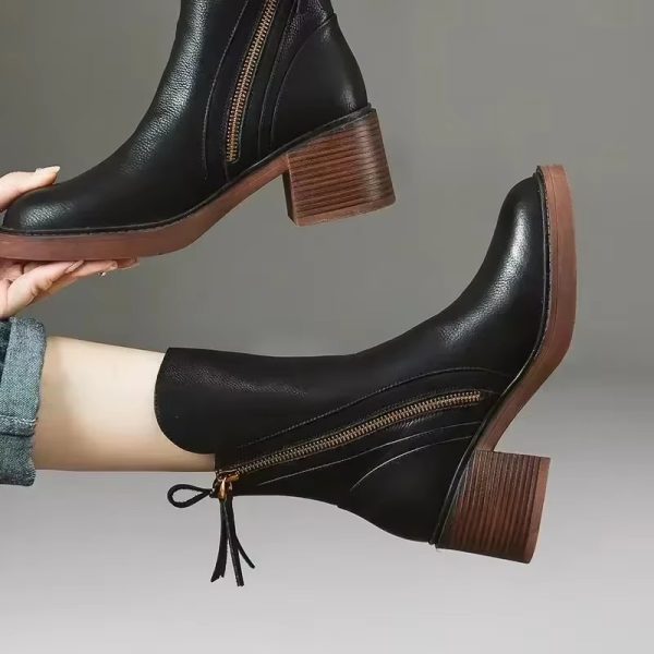 Retro Rubber PU Leather Versatile Style Ankle Boots High Heels Boot