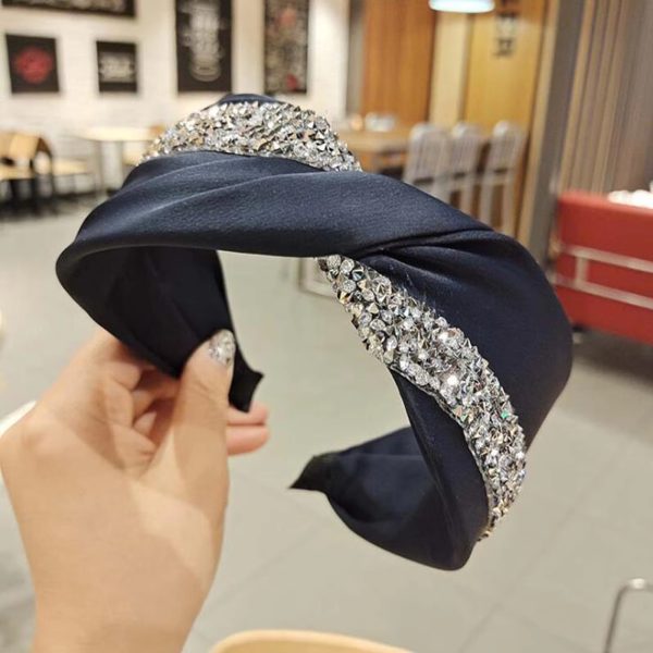 Rhinestone Solid Color Wide Side Cross Knot Twist Headwear Hair Accessories - Image 3