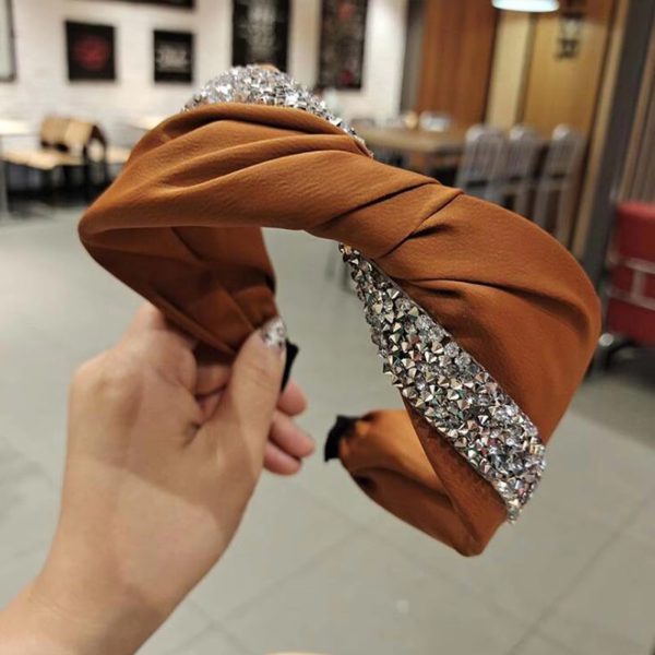 Rhinestone Solid Color Wide Side Cross Knot Twist Headwear Hair Accessories - Image 7