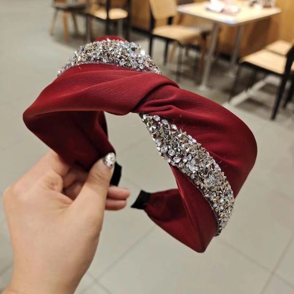 Rhinestone Solid Color Wide Side Cross Knot Twist Headwear Hair Accessories - Image 9