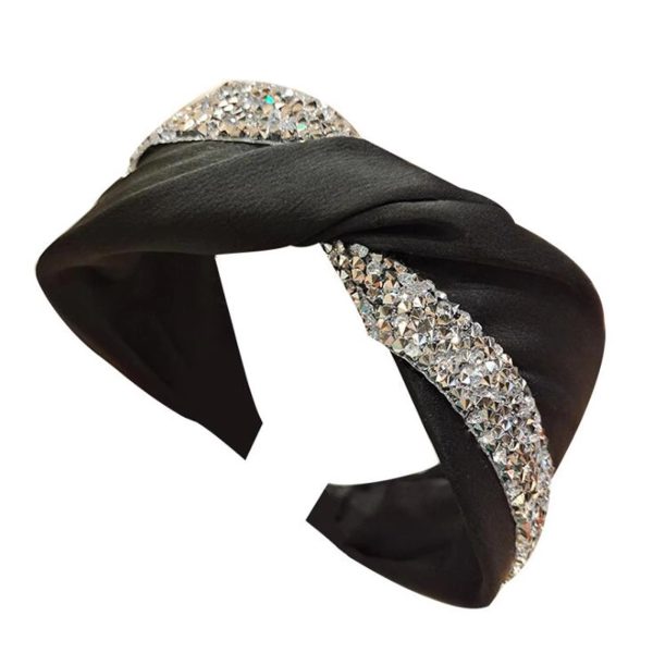 Rhinestone Solid Color Wide Side Cross Knot Twist Headwear Hair Accessories - Image 2