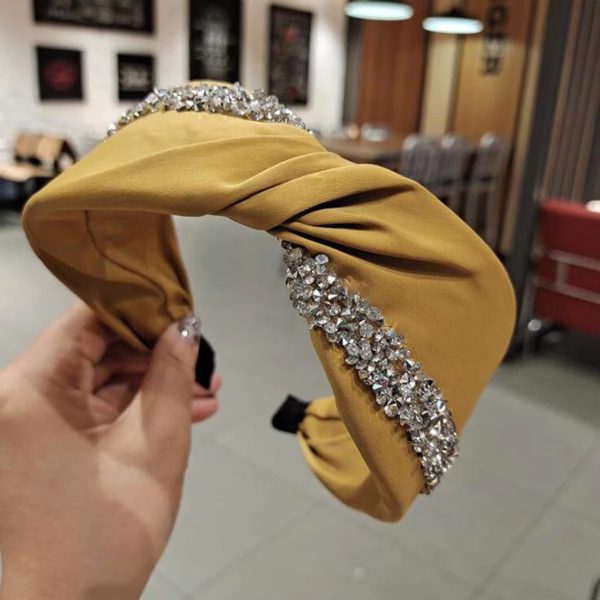 Rhinestone Solid Color Wide Side Cross Knot Twist Headwear Hair Accessories - Image 5