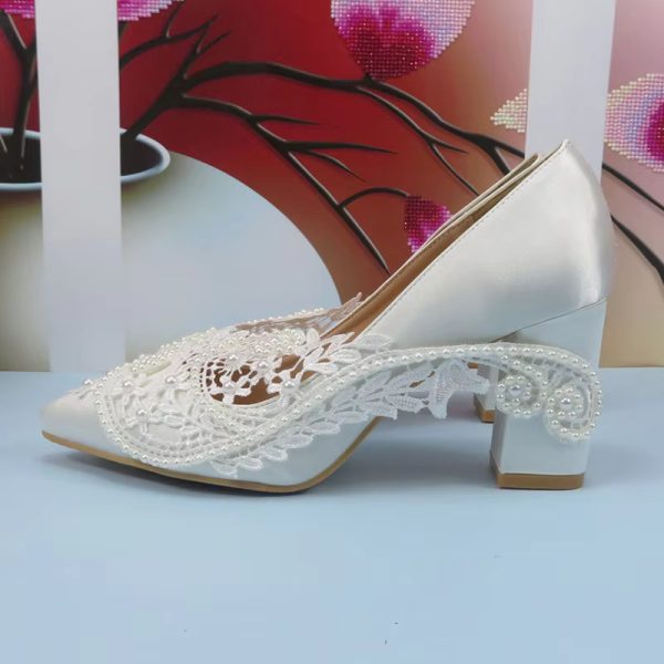 Thin Heel Pointed Toe Fashion hallow Pattern Wedding High Pumps - Image 3