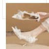 Butterfly Fashion Satin Pointed Pearl Bowknot Bridesmaid High Heel Sandals - Image 5