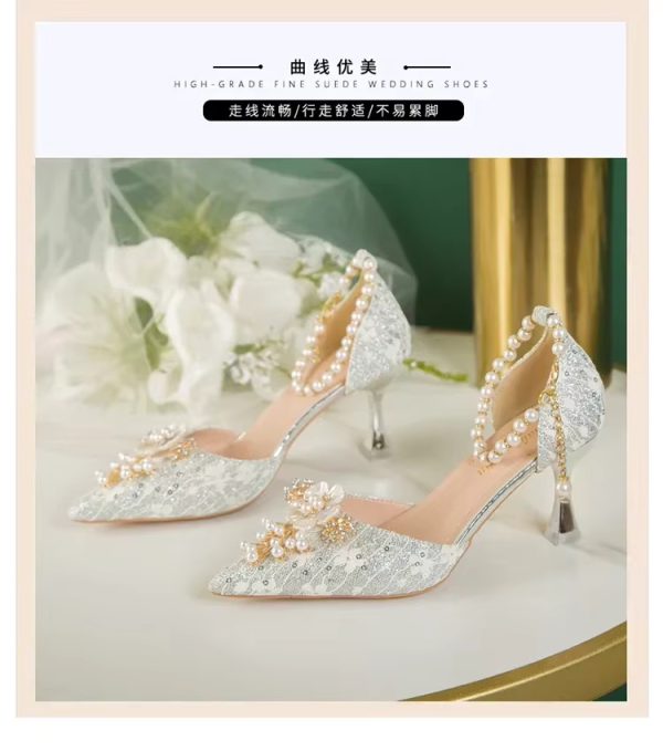 Rhinestone Pattern Lace Beaded Tassel Fashion Bridal Sandals - Image 6