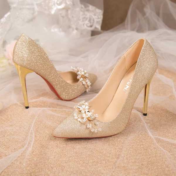 Flowers Fashion Thin High Heels comfortable Wedding Shoes - Image 8