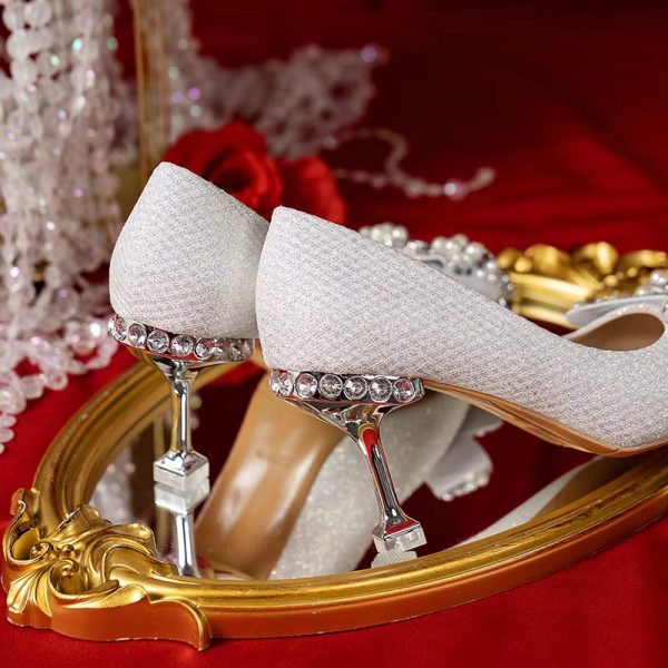 Rhinestone Fashion High Heels Metal Buckle  Bridel Shoe High Heel - Image 4