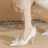 Butterfly Fashion Satin Pointed Pearl Bowknot Bridesmaid High Heel Sandals - Image 2