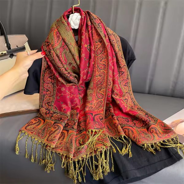 Printed Foulard Cotton Luxury Cashmere Pashmina Stoles - Image 2