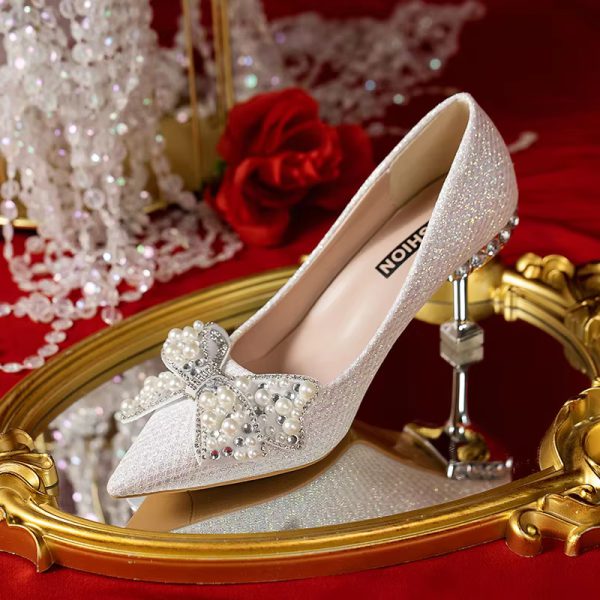 Rhinestone Fashion High Heels Metal Buckle  Bridel Shoe High Heel - Image 5