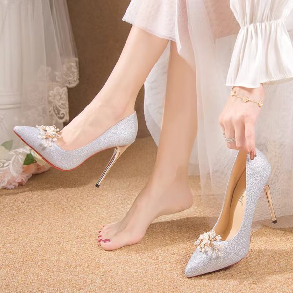 Flowers Fashion Thin High Heels comfortable Wedding Shoes - Image 9