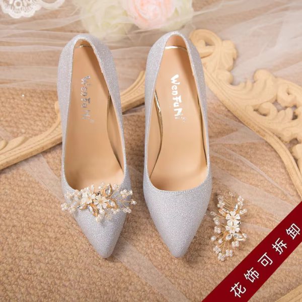 Flowers Fashion Thin High Heels comfortable Wedding Shoes - Image 10