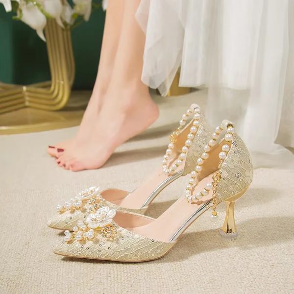 Rhinestone Pattern Lace Beaded Tassel Fashion Bridal Sandals