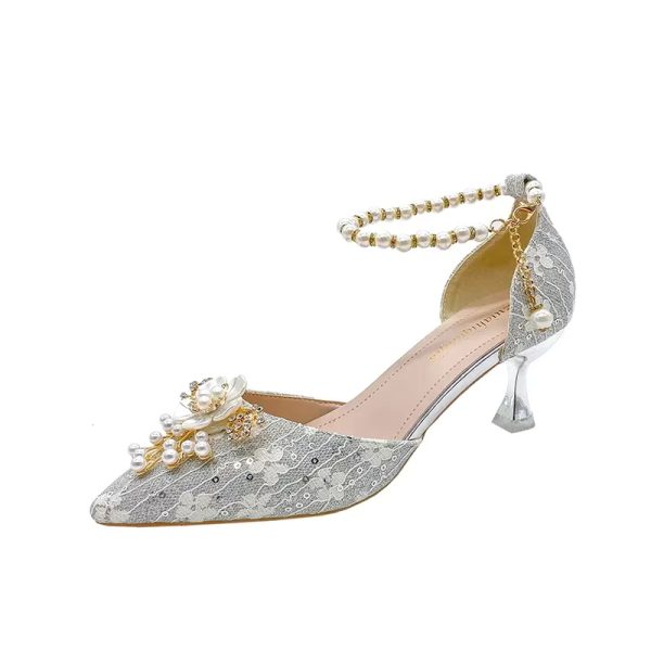 Rhinestone Pattern Lace Beaded Tassel Fashion Bridal Sandals - Image 2