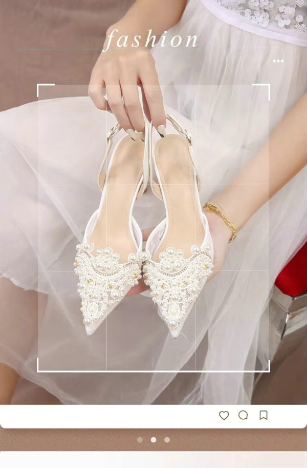 Pearl Fashion High Heels Lace Shoes Bridesmaid Shoes Pumps - Image 6