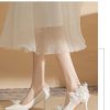 Butterfly Fashion Satin Pointed Pearl Bowknot Bridesmaid High Heel Sandals - Image 4