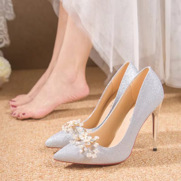 Flowers Fashion Thin High Heels comfortable Wedding Shoes - Image 3