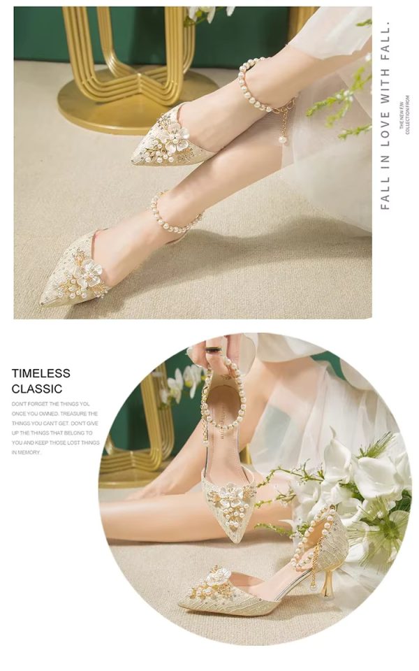 Rhinestone Pattern Lace Beaded Tassel Fashion Bridal Sandals - Image 3