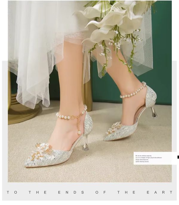 Rhinestone Pattern Lace Beaded Tassel Fashion Bridal Sandals - Image 4