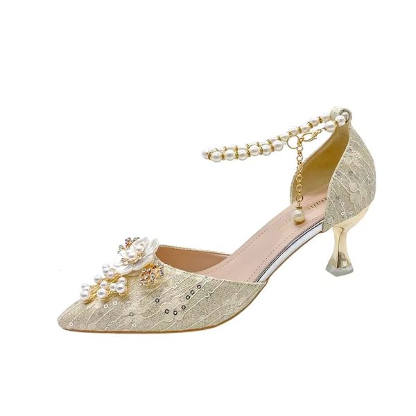 Rhinestone Pattern Lace Beaded Tassel Fashion Bridal Sandals - Image 5