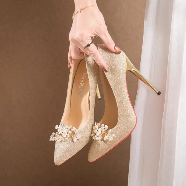 Flowers Fashion Thin High Heels comfortable Wedding Shoes - Image 4