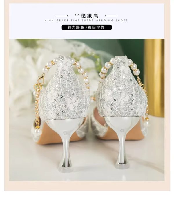 Rhinestone Pattern Lace Beaded Tassel Fashion Bridal Sandals - Image 7