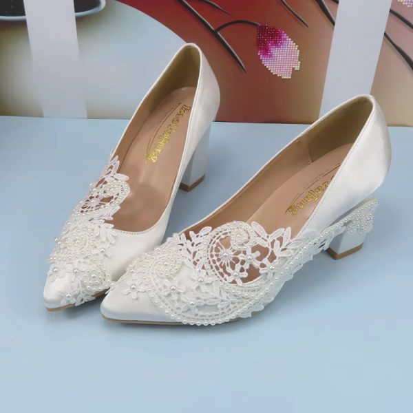 Thin Heel Pointed Toe Fashion hallow Pattern Wedding High Pumps - Image 4