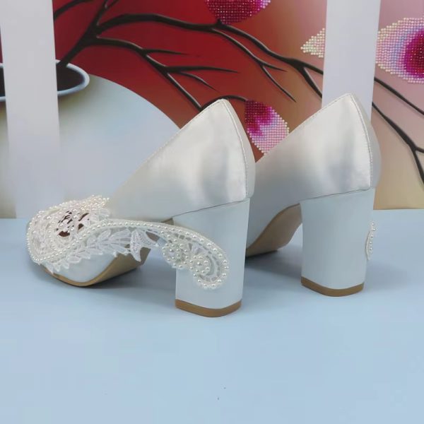 Thin Heel Pointed Toe Fashion hallow Pattern Wedding High Pumps - Image 5