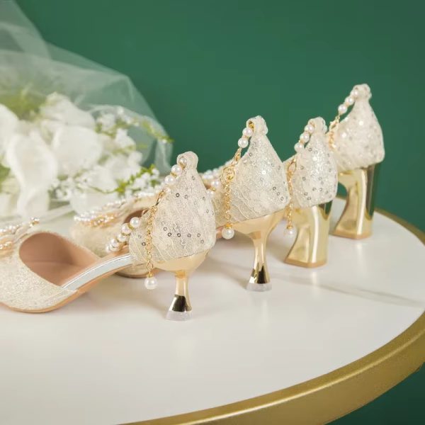 Rhinestone Pattern Lace Beaded Tassel Fashion Bridal Sandals - Image 12