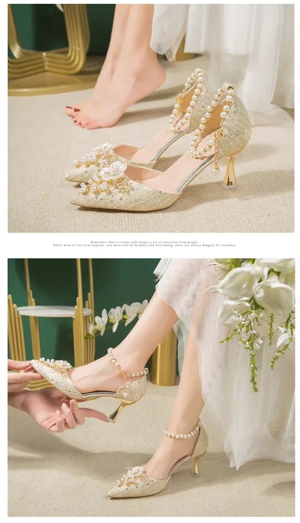 Rhinestone Pattern Lace Beaded Tassel Fashion Bridal Sandals - Image 10