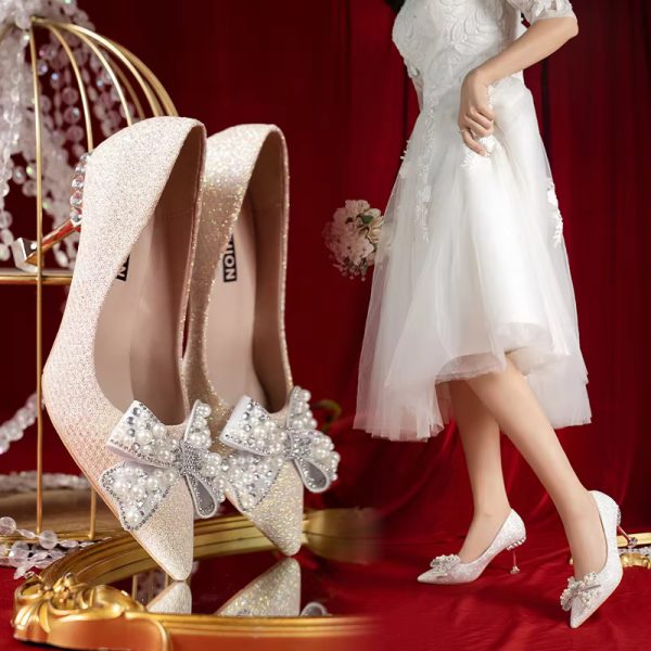 Rhinestone Fashion High Heels Metal Buckle  Bridel Shoe High Heel - Image 16