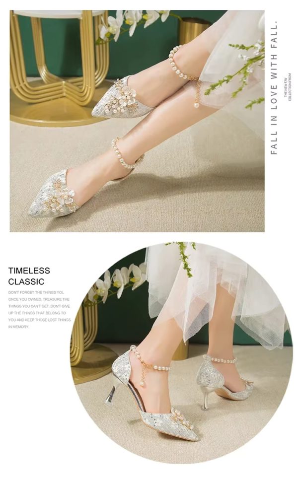 Rhinestone Pattern Lace Beaded Tassel Fashion Bridal Sandals - Image 9