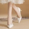 Butterfly Fashion Satin Pointed Pearl Bowknot Bridesmaid High Heel Sandals - Image 6
