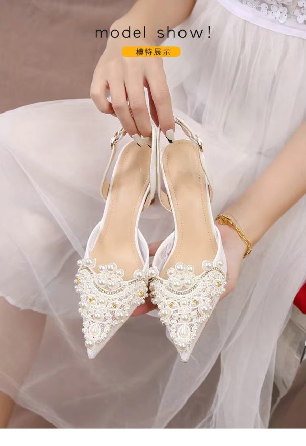 Pearl Fashion High Heels Lace Shoes Bridesmaid Shoes Pumps - Image 10