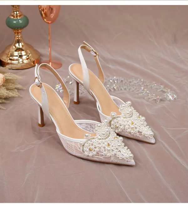 Pearl Fashion High Heels Lace Shoes Bridesmaid Shoes Pumps - Image 11