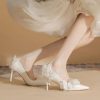 Butterfly Fashion Satin Pointed Pearl Bowknot Bridesmaid High Heel Sandals - Image 7