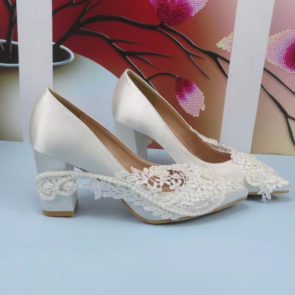 Thin Heel Pointed Toe Fashion hallow Pattern Wedding High Pumps - Image 6