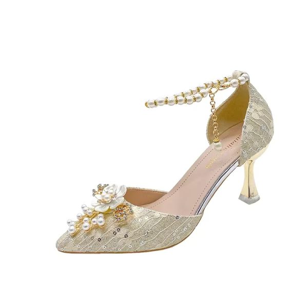 Rhinestone Pattern Lace Beaded Tassel Fashion Bridal Sandals - Image 13