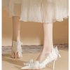 Butterfly Fashion Satin Pointed Pearl Bowknot Bridesmaid High Heel Sandals - Image 10