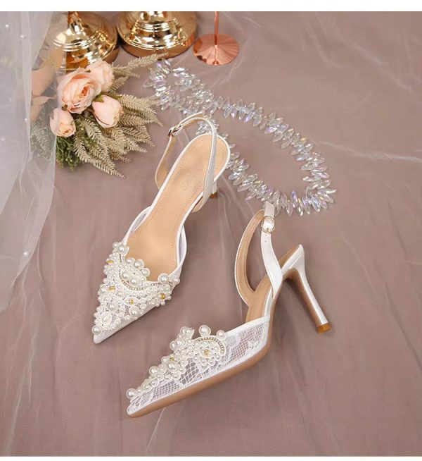 Pearl Fashion High Heels Lace Shoes Bridesmaid Shoes Pumps - Image 13