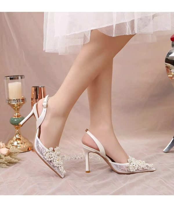 Pearl Fashion High Heels Lace Shoes Bridesmaid Shoes Pumps - Image 14