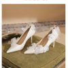 Butterfly Fashion Satin Pointed Pearl Bowknot Bridesmaid High Heel Sandals - Image 13