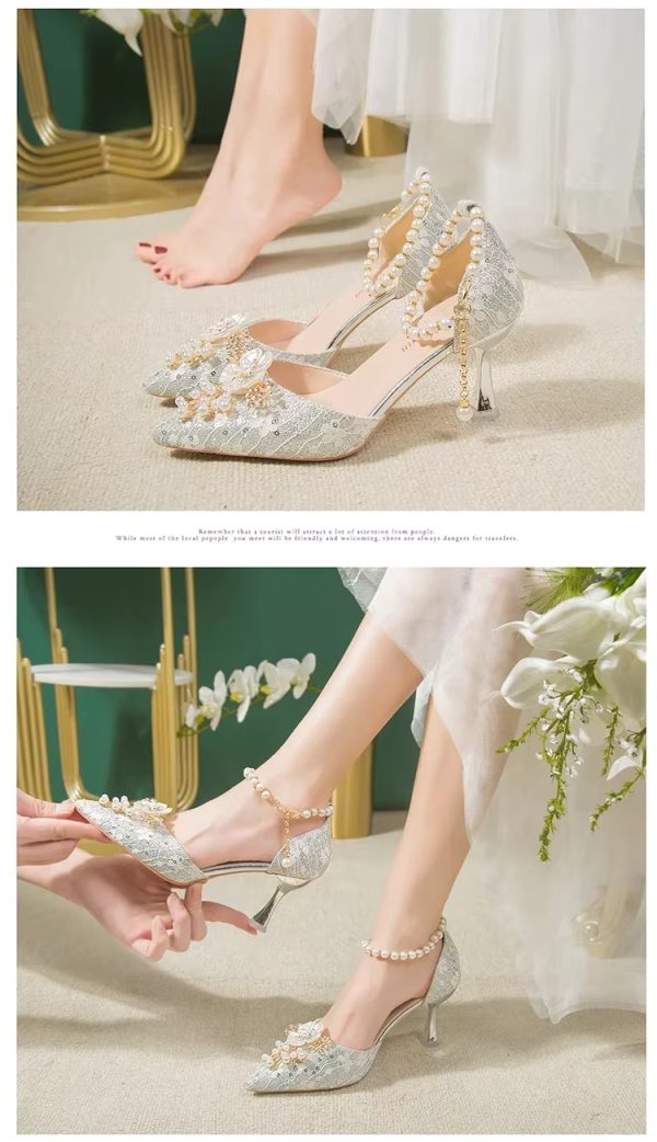 Rhinestone Pattern Lace Beaded Tassel Fashion Bridal Sandals - Image 14