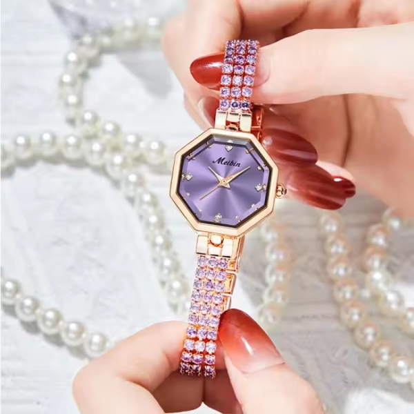 Shiny Crystal Luxury Diamond Hook Buckle Quartz Bracelet Wristwatch - Image 2