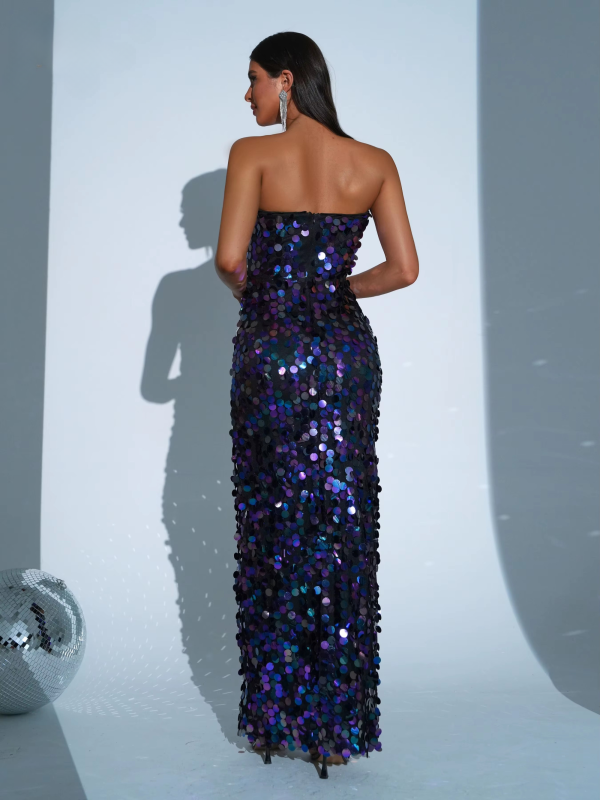 Strapless Shine Sequin Evening Gown Wedding Birthday Party Cocktail Prom Graduation Dress - Image 6