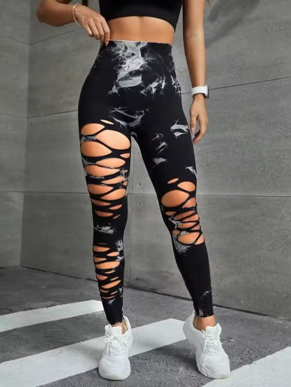 Trendy High Waist Hollow Out Tie Dye Stretchy Sports Leggings