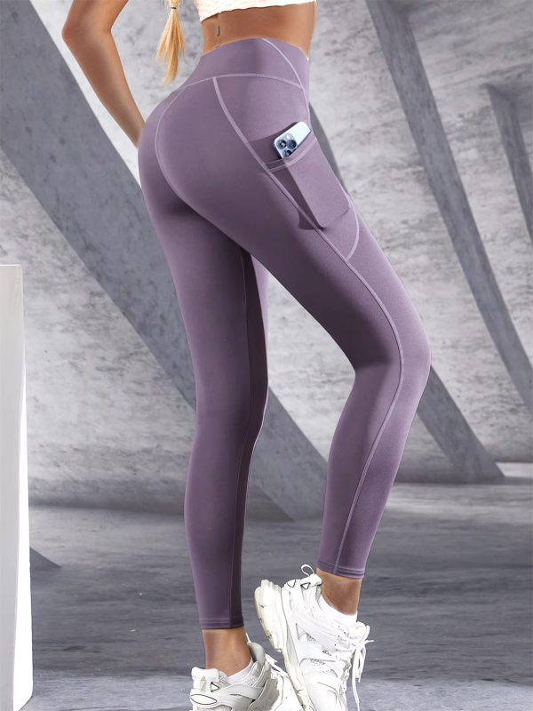 Trendy High Waist Tights With Pockets Stretch Yoga Leggings - Image 2