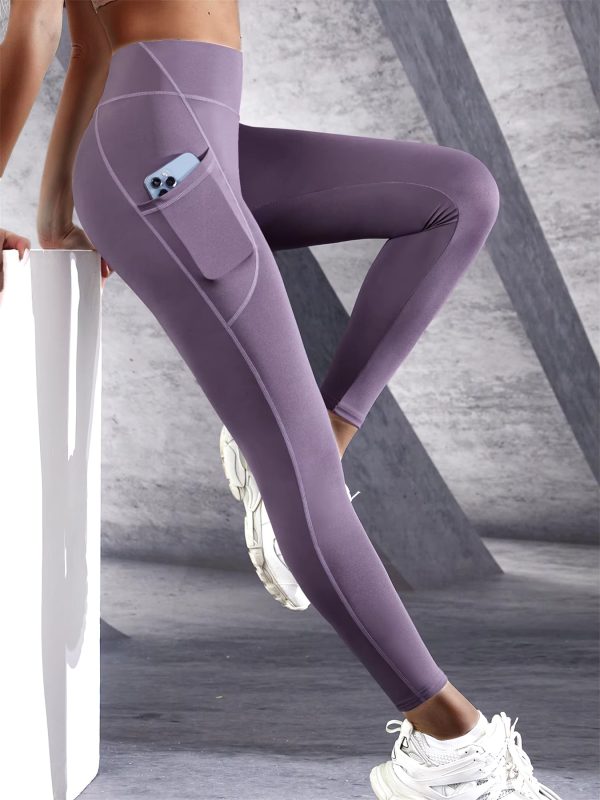 Trendy High Waist Tights With Pockets Stretch Yoga Leggings