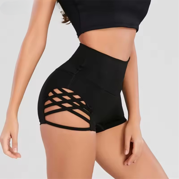 Trendy High Waisted Printed Tight Side Cross Yoga Shorts - Image 6