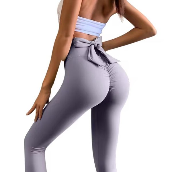 Trendy Knit No Pocket High Waist Elastic Waist Yoga Leggings - Image 4